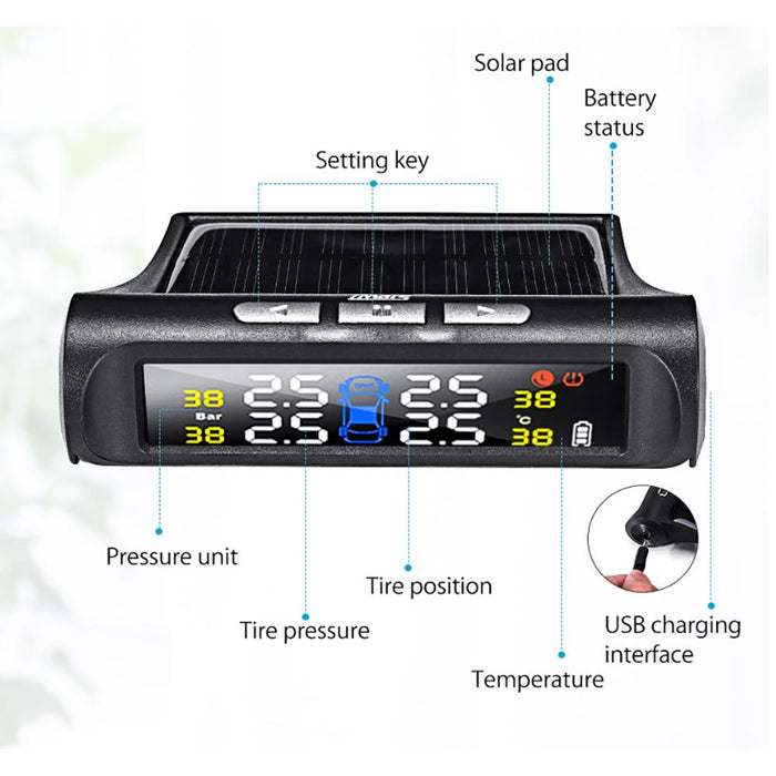 TPMS Solar Powered Wireless Tire Pressure Monitor External Tire Monitoring System_8
