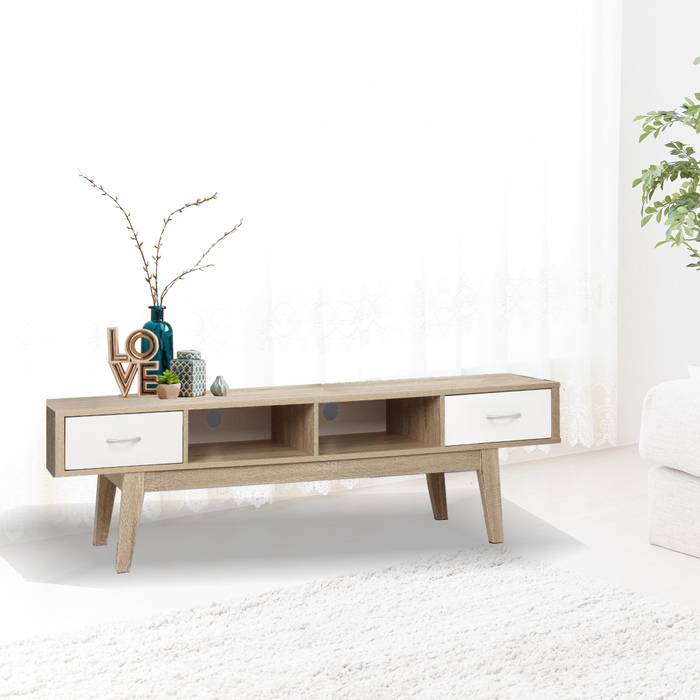 Scandinavian Style TV Entertainment Unit with Drawers - Oak and White