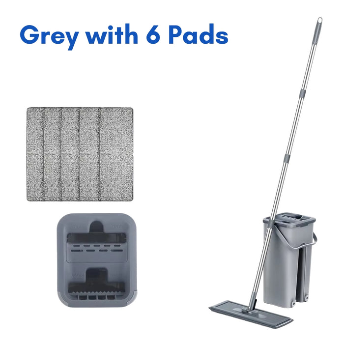 Hands Free Flat Floor Mop and Bucket System with Reusable Microfiber Pads