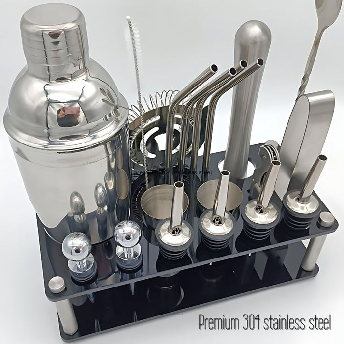 20 Piece Stainless Steel 750ml Cocktail Shaker Set with Stand