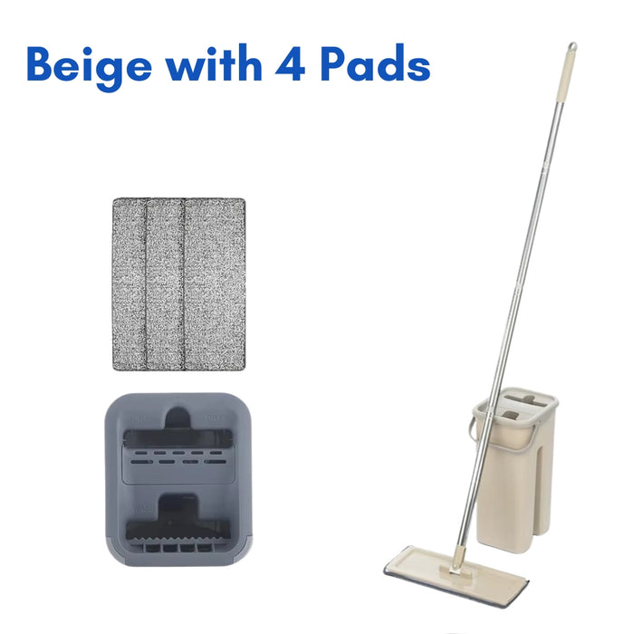 Hands Free Flat Floor Mop and Bucket System with Reusable Microfiber Pads