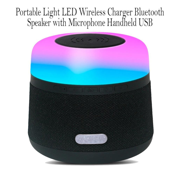 Portable Light LED Wireless QI Charger Bluetooth Speaker with Microphone Handheld USB