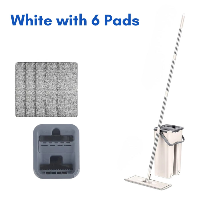 Hands Free Flat Floor Mop and Bucket System with Reusable Microfiber Pads