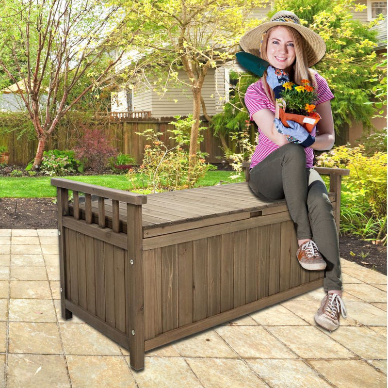 Outdoor Wooden 160L Garden Tools Storage Box Bench Brown