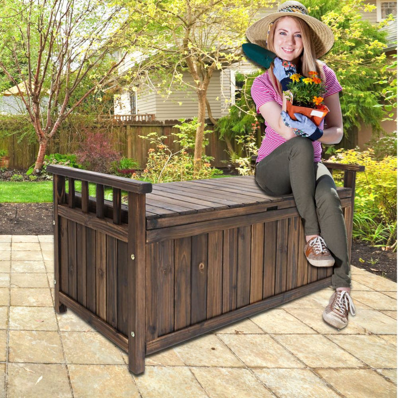 Outdoor Wooden 160L Garden Tools Storage Box Bench Charcoal