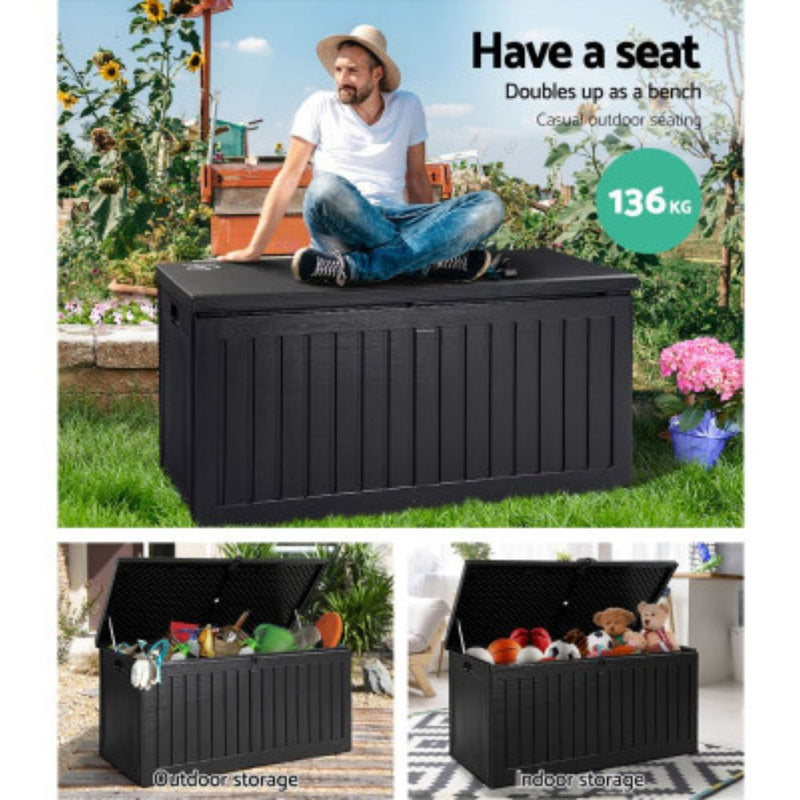 Outdoor 270L Lockable Weatherproof Garden Tools Storage Box Bench Black