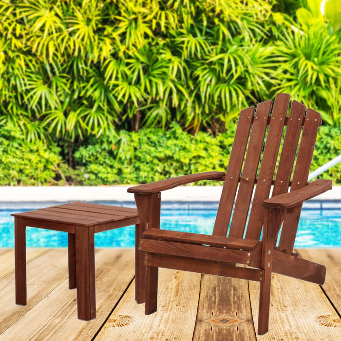 Adirodack Outdoor Wooden Lounge Recliner Chair Table Setting