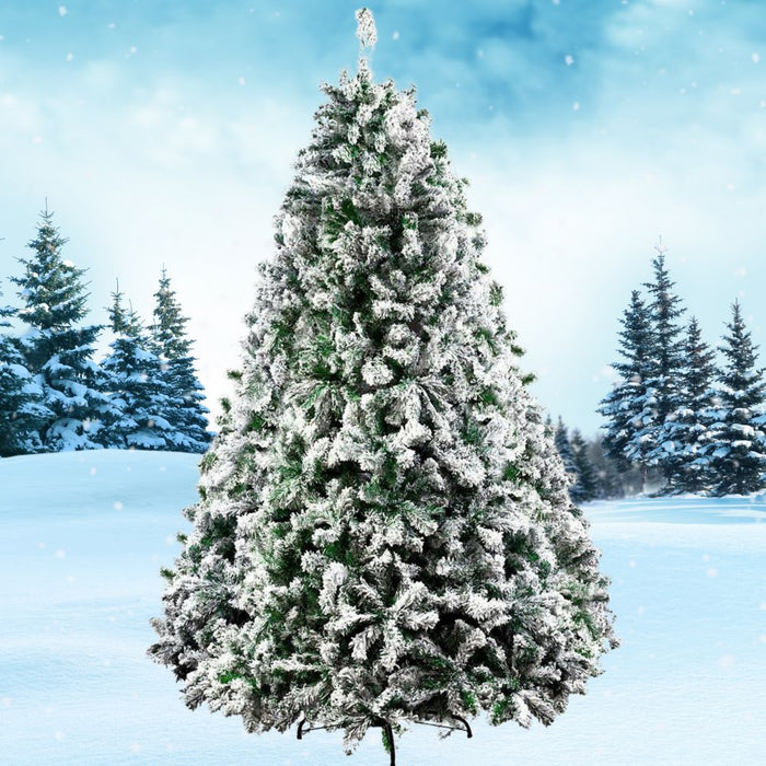 8FT 1500 Tips Snowy Christmas Tree - Snowy Green