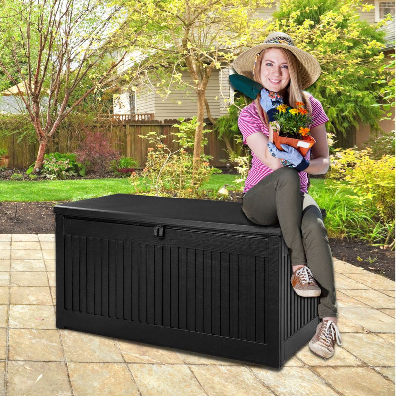 Outdoor 270L Lockable Weatherproof Garden Tools Storage Box Bench Black