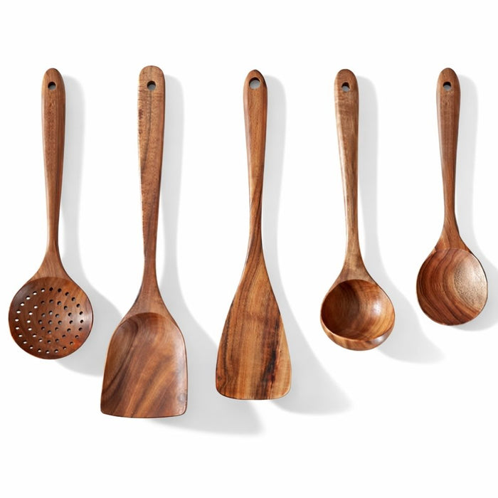 5-Piece Teak Wooden Kitchen Utensil Set