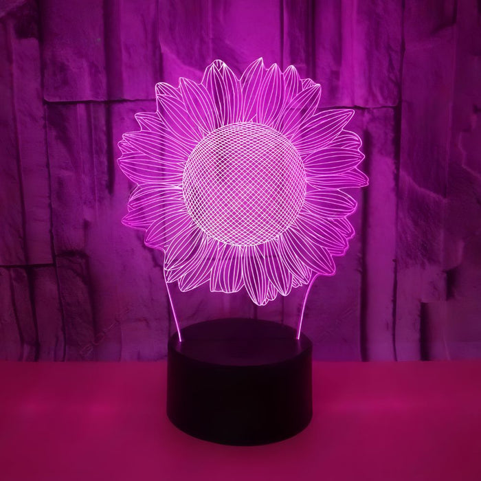 3D Illusion Acrylic LED Sun Flower Childrens Night Light with Remote Control