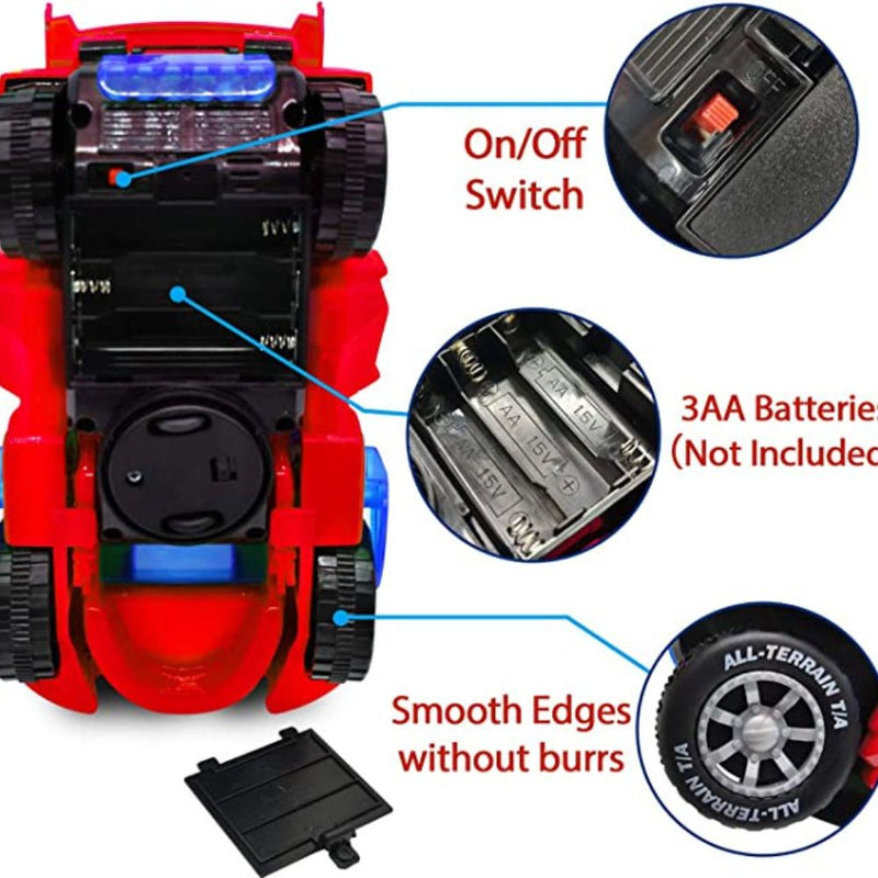 Automatic Transforming Dinosaur Toy Car with LED Lights and Music - Battery Operated