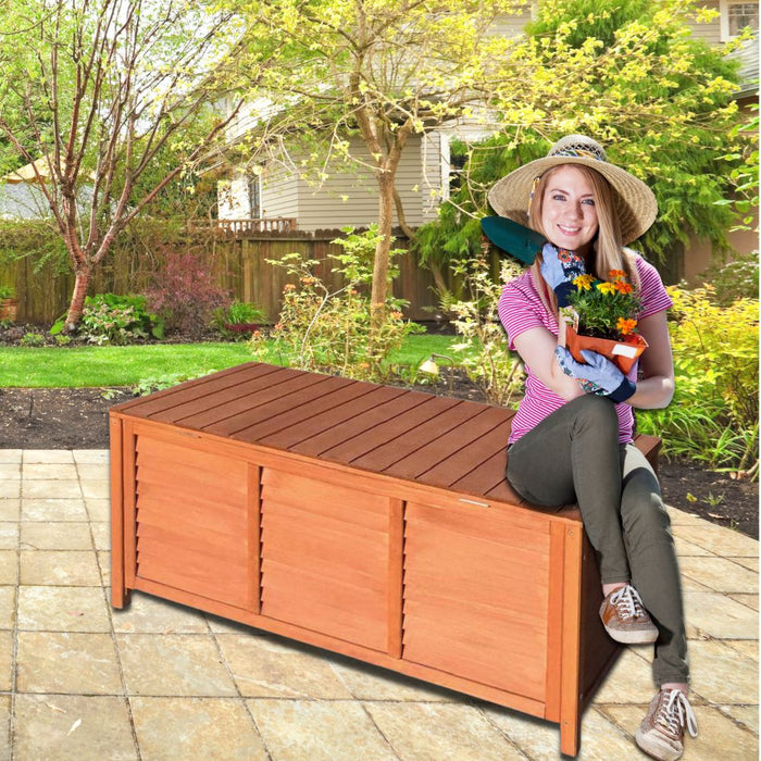Outdoor Wooden Garden Tools Storage Box Bench Natural
