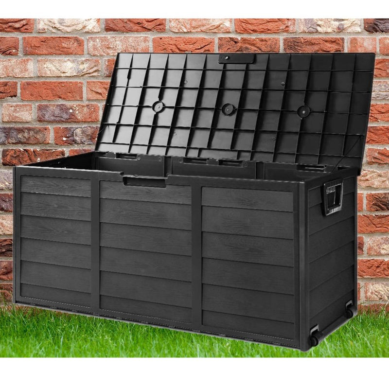 Outdoor 290L Lockable Weatherproof Garden Tools Storage Box Black