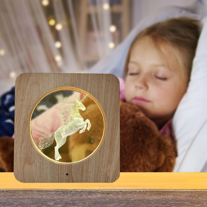 3D Illusion Acrylic Wooden Frame 7 Color Kids Bedside Night Light