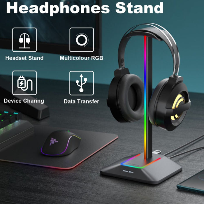 RGB Headphones Stand with 7 Light Modes and 1 USB-C Charging port and 1 USB Charging Port