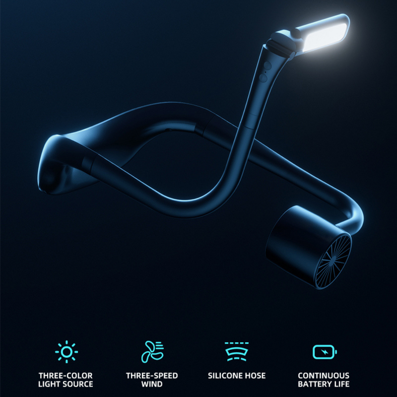 USB Rechargeable Hands Free Portable Neck Fan with LED Light