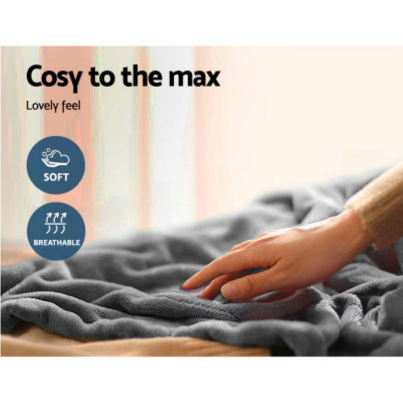 Heated Electric Fleece Throw Blanket Rug - Silver