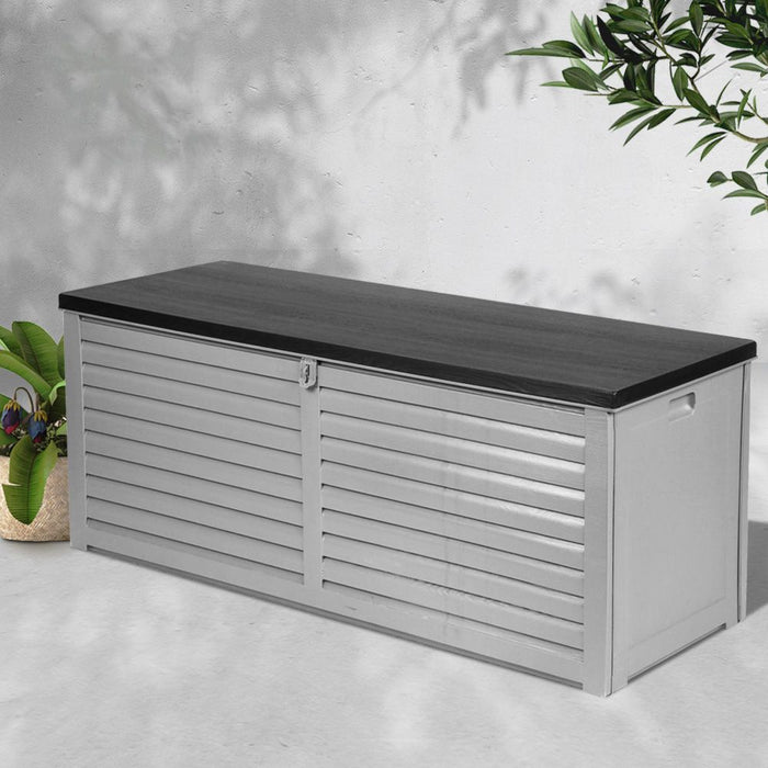 Outdoor 390L Lockable Weatherproof Garden Tools Storage Box Bench Dark Grey and Black