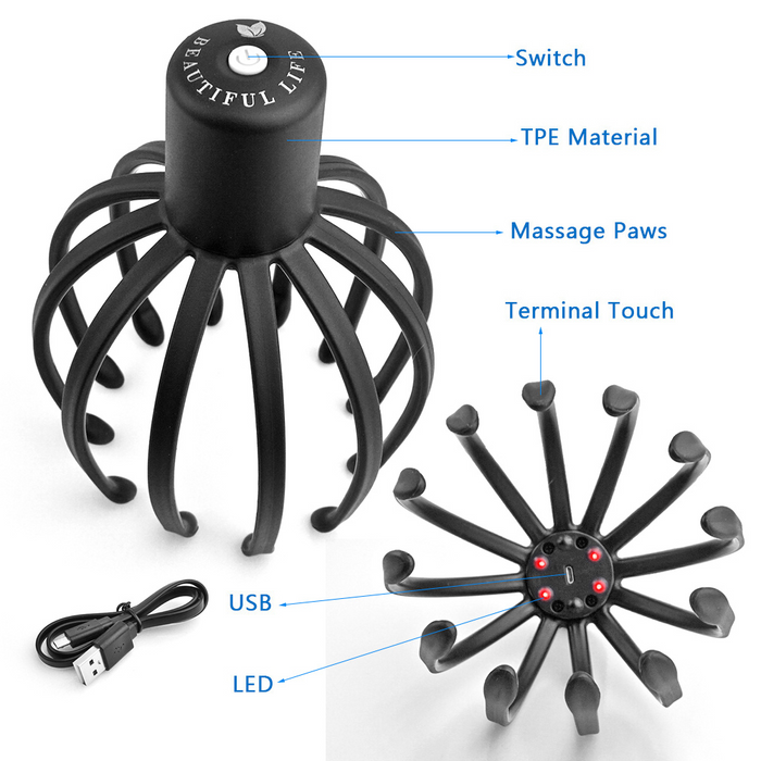 USB Rechargeable 360 Degree Electric Octopus Claw Head and Scalp Massager