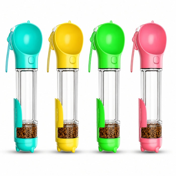 Multifunctional Outdoor Travel Pet Feeder Bottle and Poop Scooper Bag Dispenser
