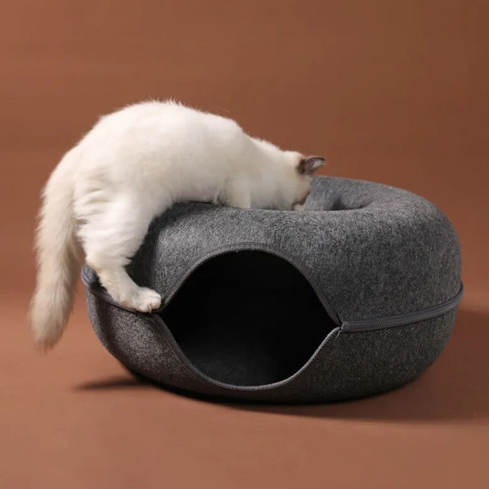 Scratch Detachable Round Felt Tunnel with Washable Interior for Cat House and Play_2