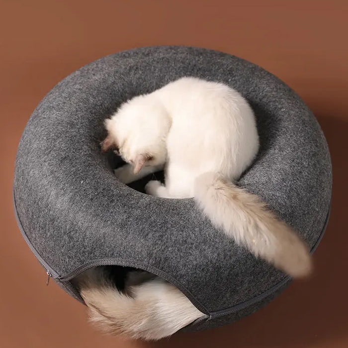 Scratch Detachable Round Felt Tunnel with Washable Interior for Cat House and Play_4