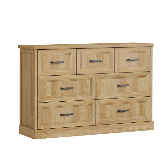 Natural Tallboy Bedside Dresser with 7 Drawers Storage
