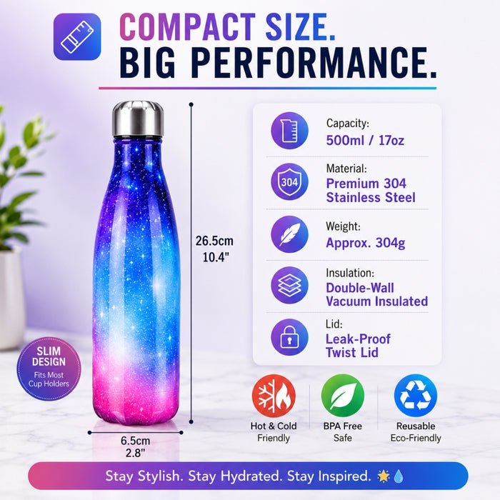SkyChill Insulated Stainless Steel 500ml Water Bottle - Sky Patterns