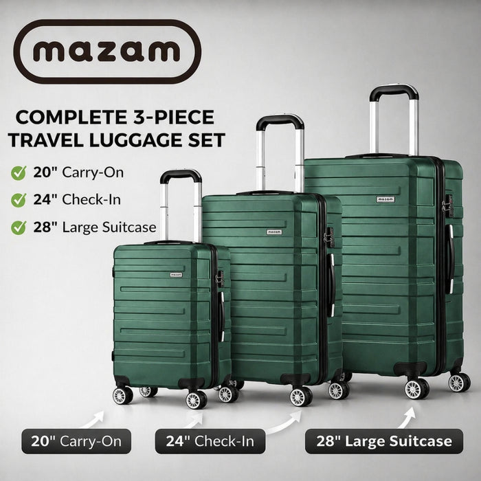 3pcs Hard Case TSA Lock Luggage Set - Green