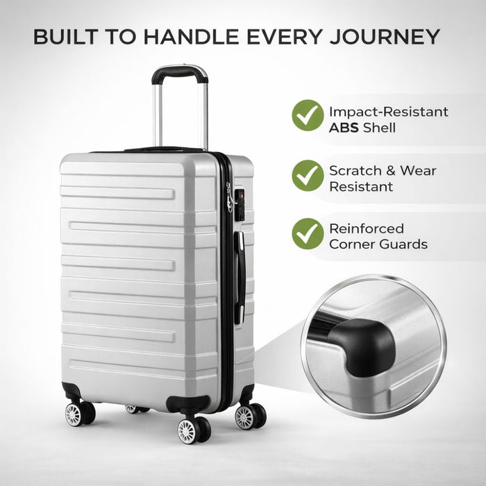 28 inch Luggage Set TSA Lock Hard Case Silver