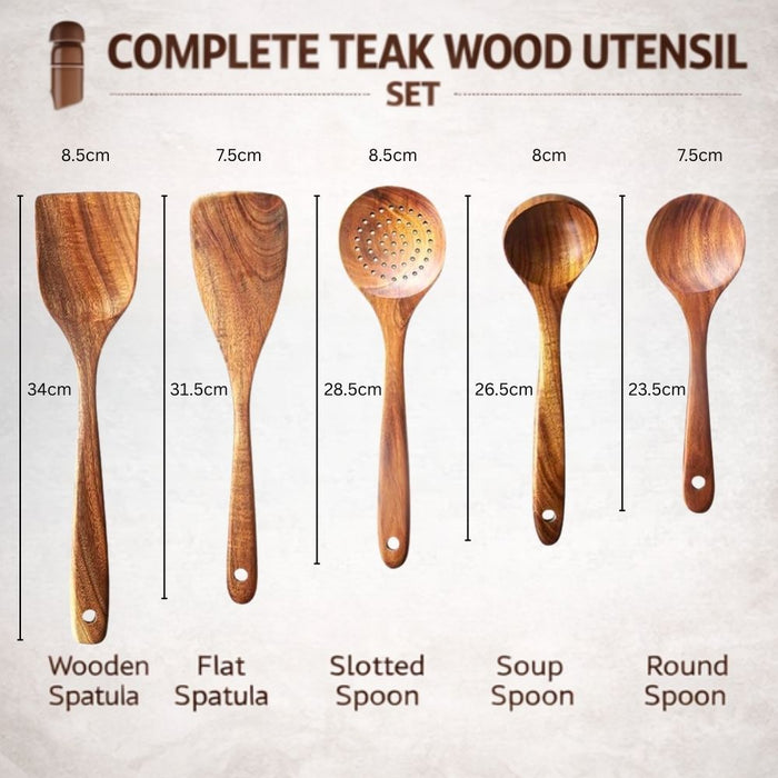 5-Piece Teak Wooden Kitchen Utensil Set