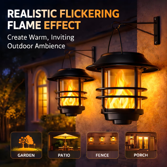 Hanging Outdoor Solar Flickering Flames LED Lantern