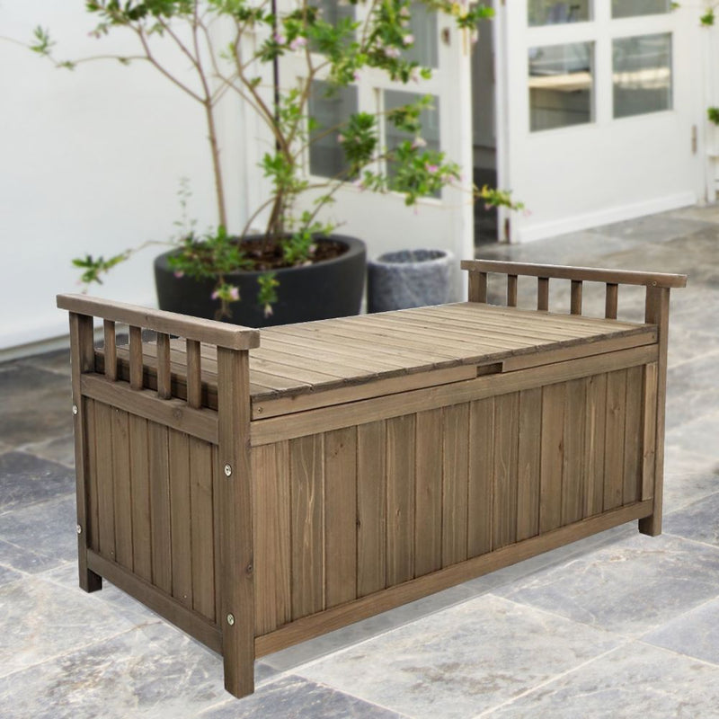 Outdoor Wooden 160L Garden Tools Storage Box Bench Brown