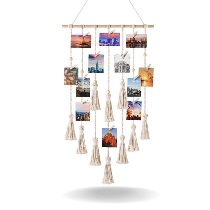 Hanging Photo Display Macramé Wall Decor with Light - Battery Powered