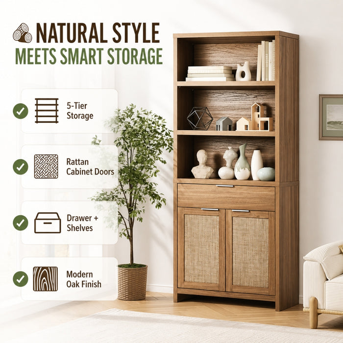 5-Tier Adjustable Display Shelf Bookcase Storage Cabinet