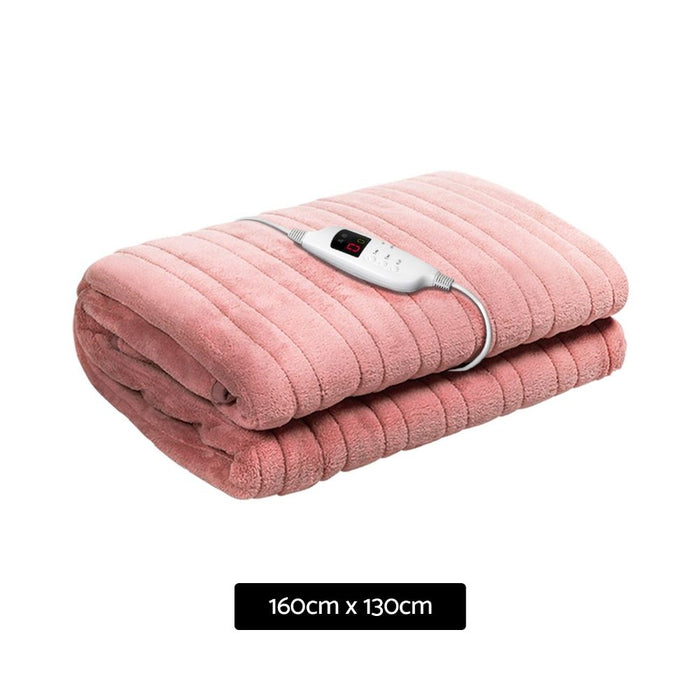 Heated Electric Fleece Throw Blanket Rug - Pink