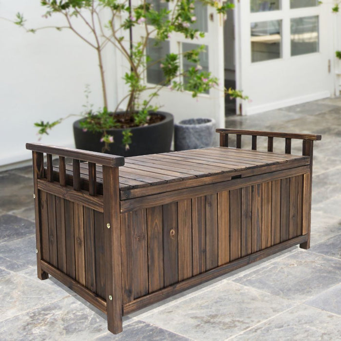 Outdoor Wooden 160L Garden Tools Storage Box Bench Charcoal