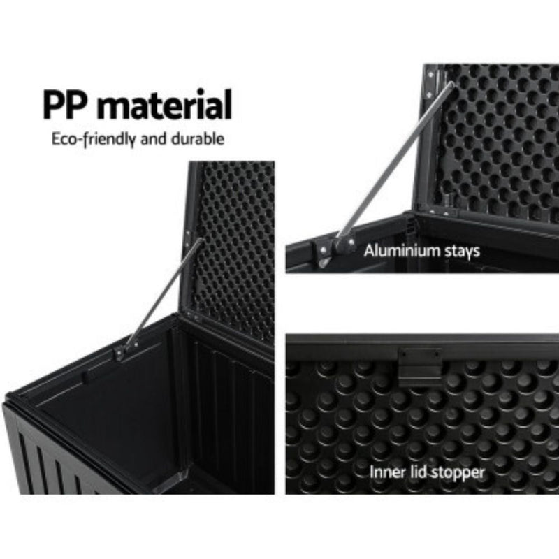 Outdoor 270L Lockable Weatherproof Garden Tools Storage Box Bench Black