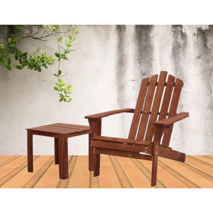 Adirodack Outdoor Wooden Lounge Recliner Chair Table Setting