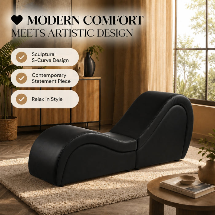 2 Seat Couples Yoga Tantra Love Chaise Lounge Sofa - Black