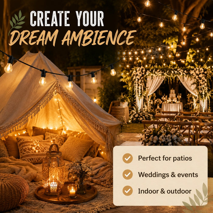 20M Outdoor Solar LED Festoon String Lights