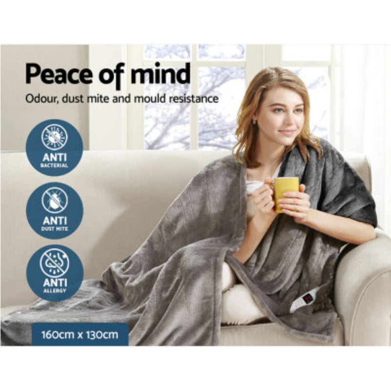 Heated Electric Fleece Throw Blanket Rug - Silver