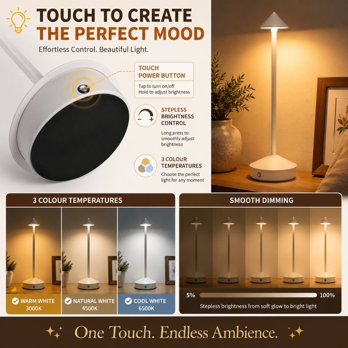 Rechargeable LED Table Lamp with Touch Sensor 3 Color Stepless Dimming