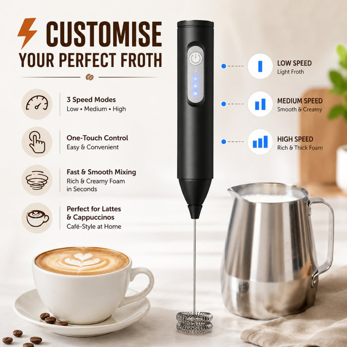 3-Speed USB Rechargeable Electric Milk Frother & Egg Beater