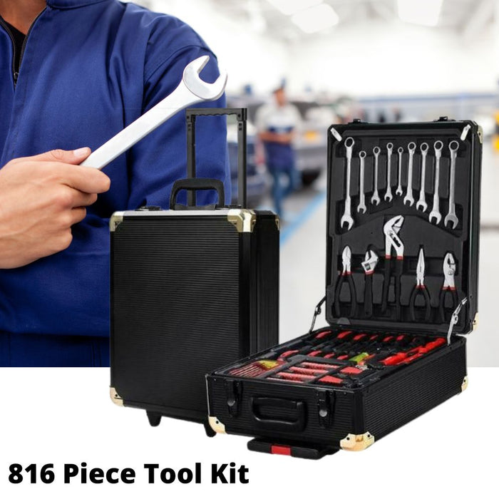 Portable Tool Kit Trolley Case with 816 Tools in Black