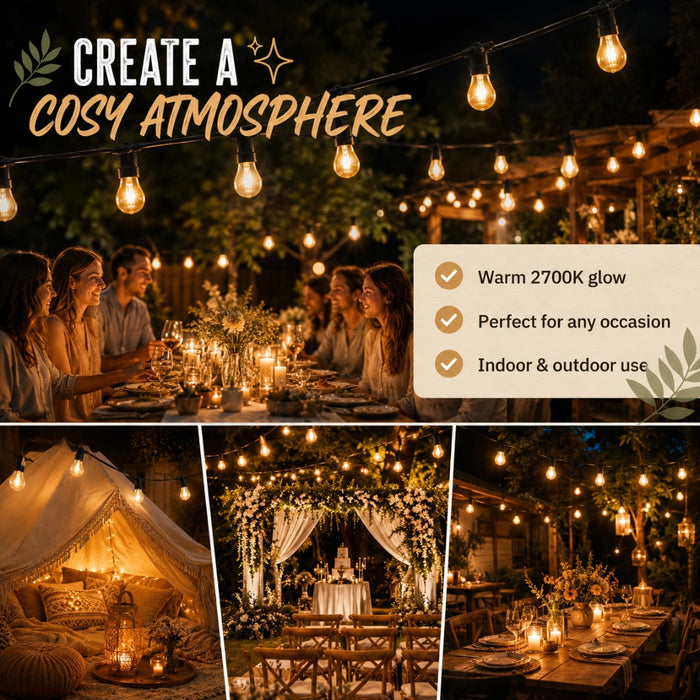 30M Outdoor Solar LED Festoon String Lights
