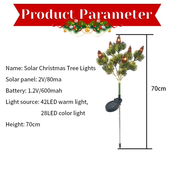 Solar Powered Christmas Tree Pine Cone Holiday Garden Lights
