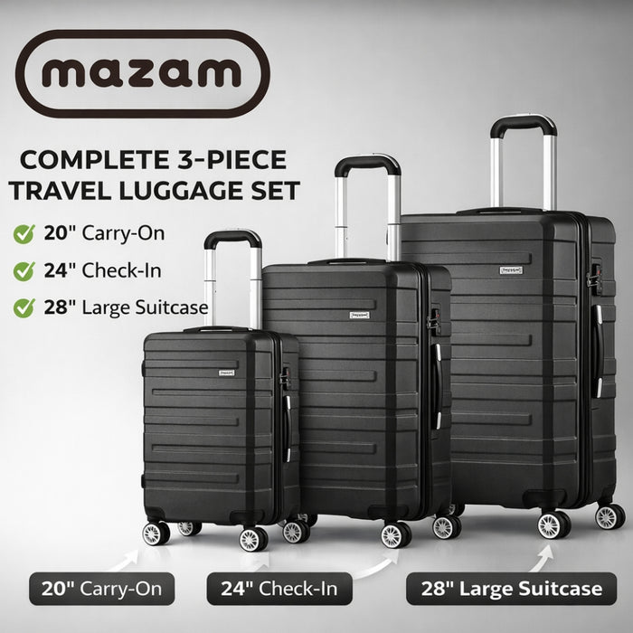 3pcs Hard Case TSA Lock Luggage Set - Black