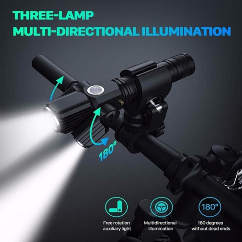 USB Rechargeable LED Three Lamp Head Portable Flash Light